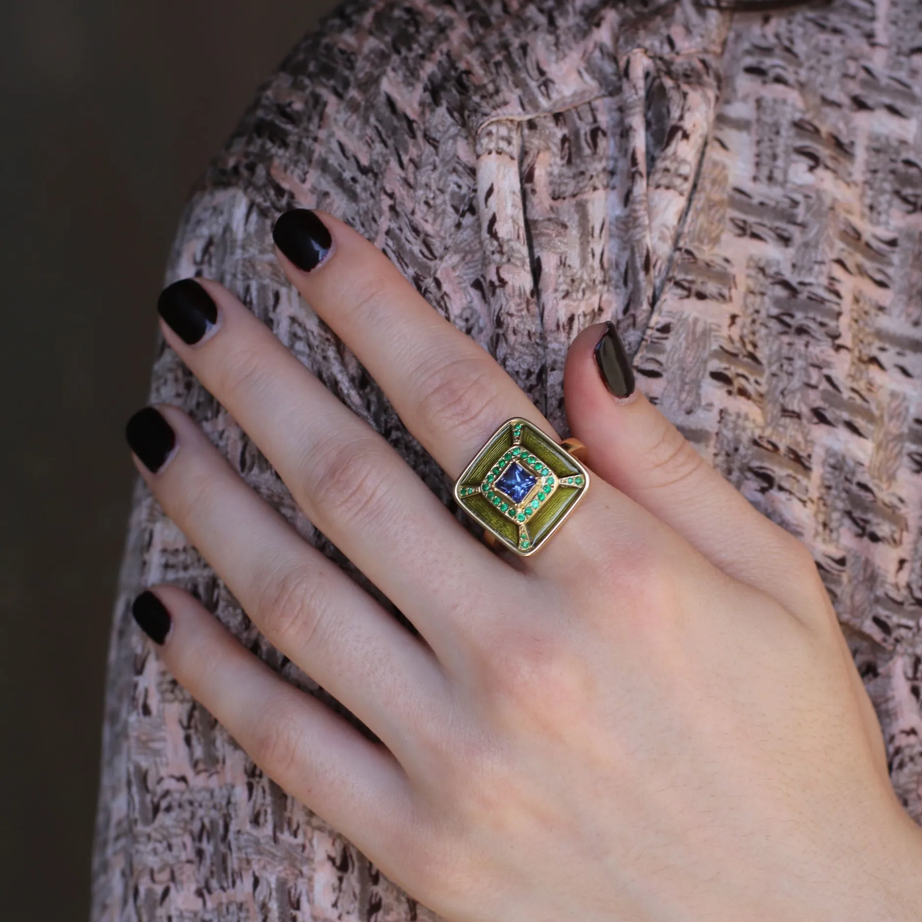 ALBERS ENAMEL TANZANITE EMERALD RING^Brooke Gregson Shop