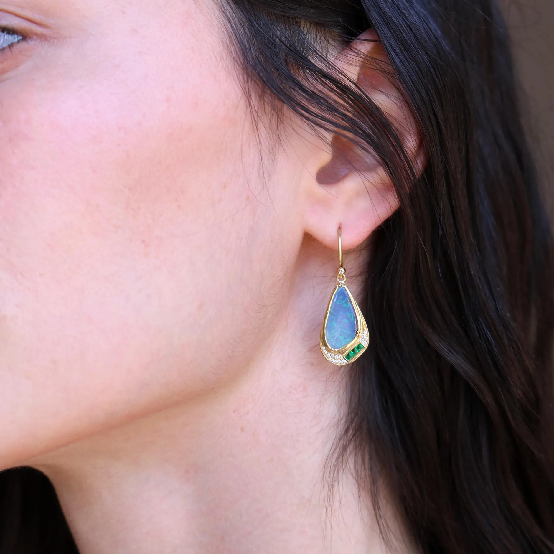 BUTTERFLY WING OPAL EMERALD HALO EARRINGS^Brooke Gregson Clearance