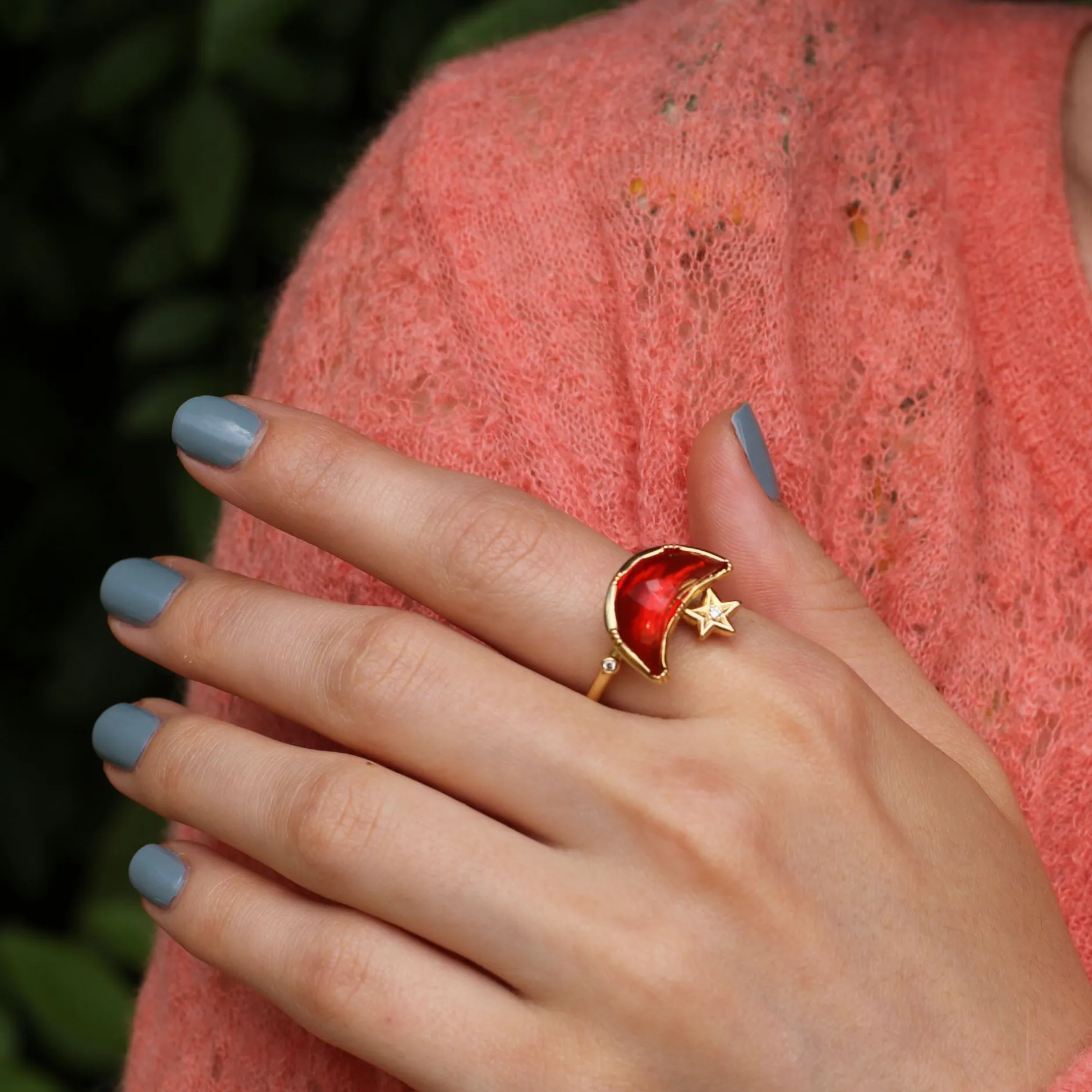 CRESCENT MOON FIRE OPAL STAR RING^Brooke Gregson Hot