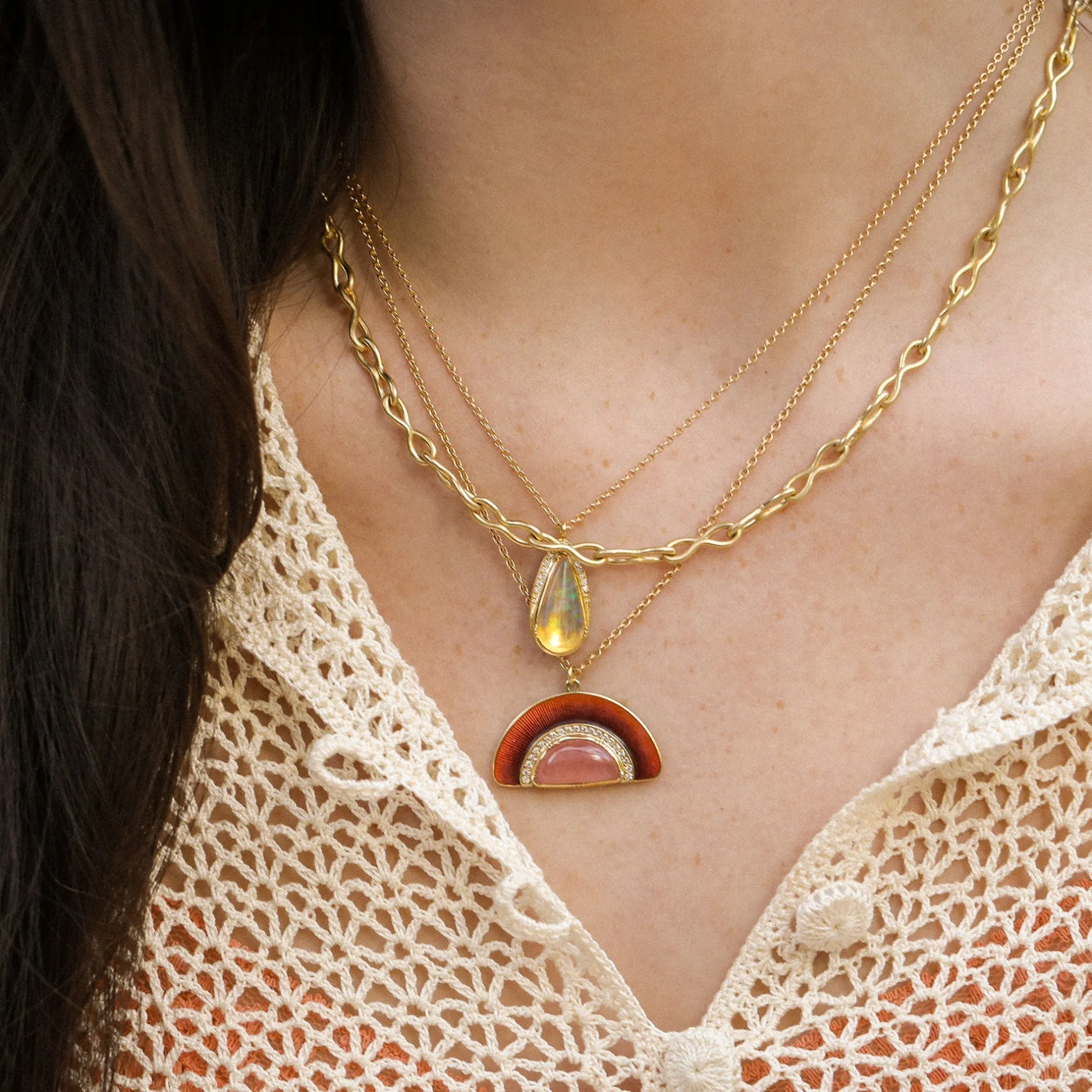 ELLIPSE HALO FIRE OPAL NECKLACE^Brooke Gregson Online