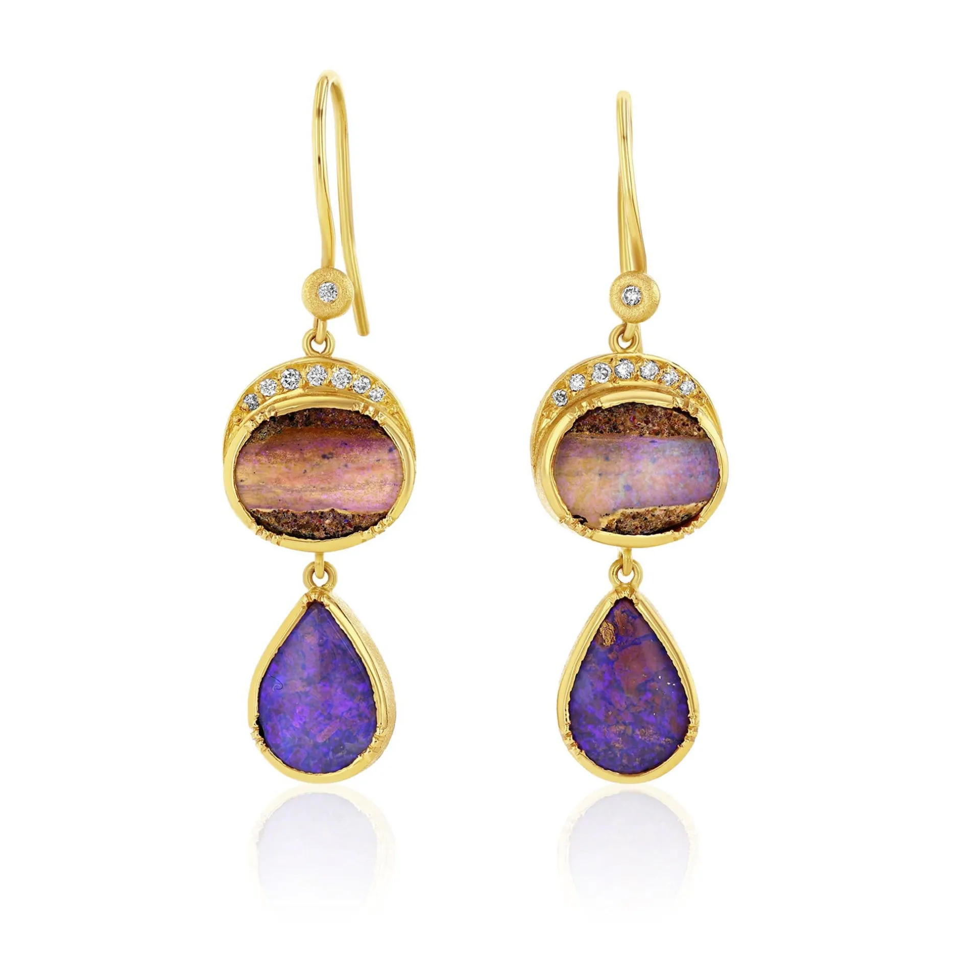 ELLIPSE TEARDROP WOOD OPAL DIAMOND EARRINGS^Brooke Gregson Hot