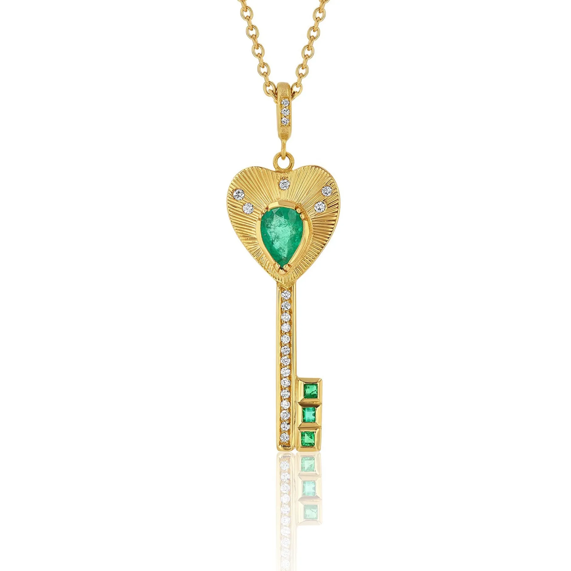 EMERALD DIAMOND KEY NECKLACE^Brooke Gregson Store