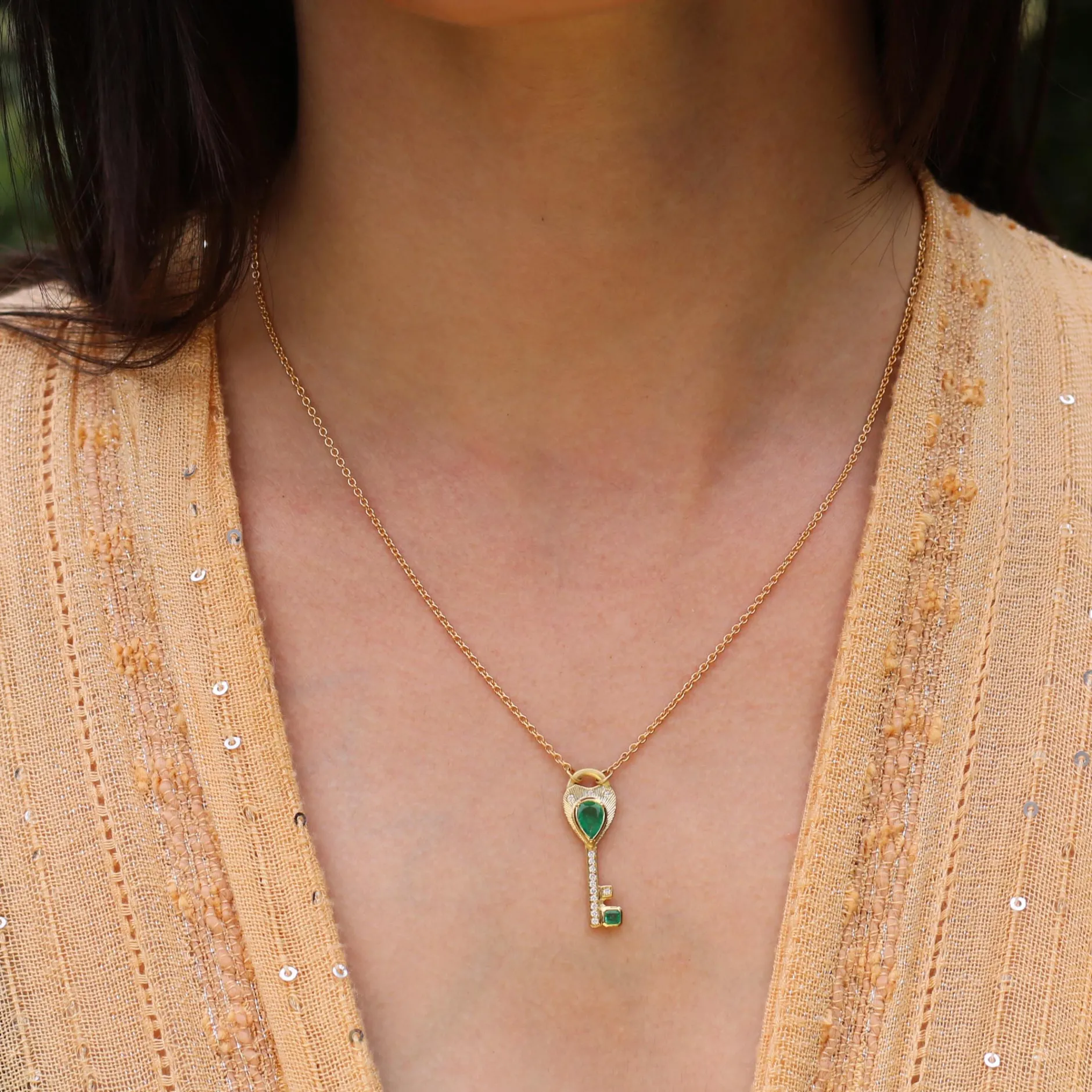 EMERALD DIAMOND KEY NECKLACE^Brooke Gregson Shop