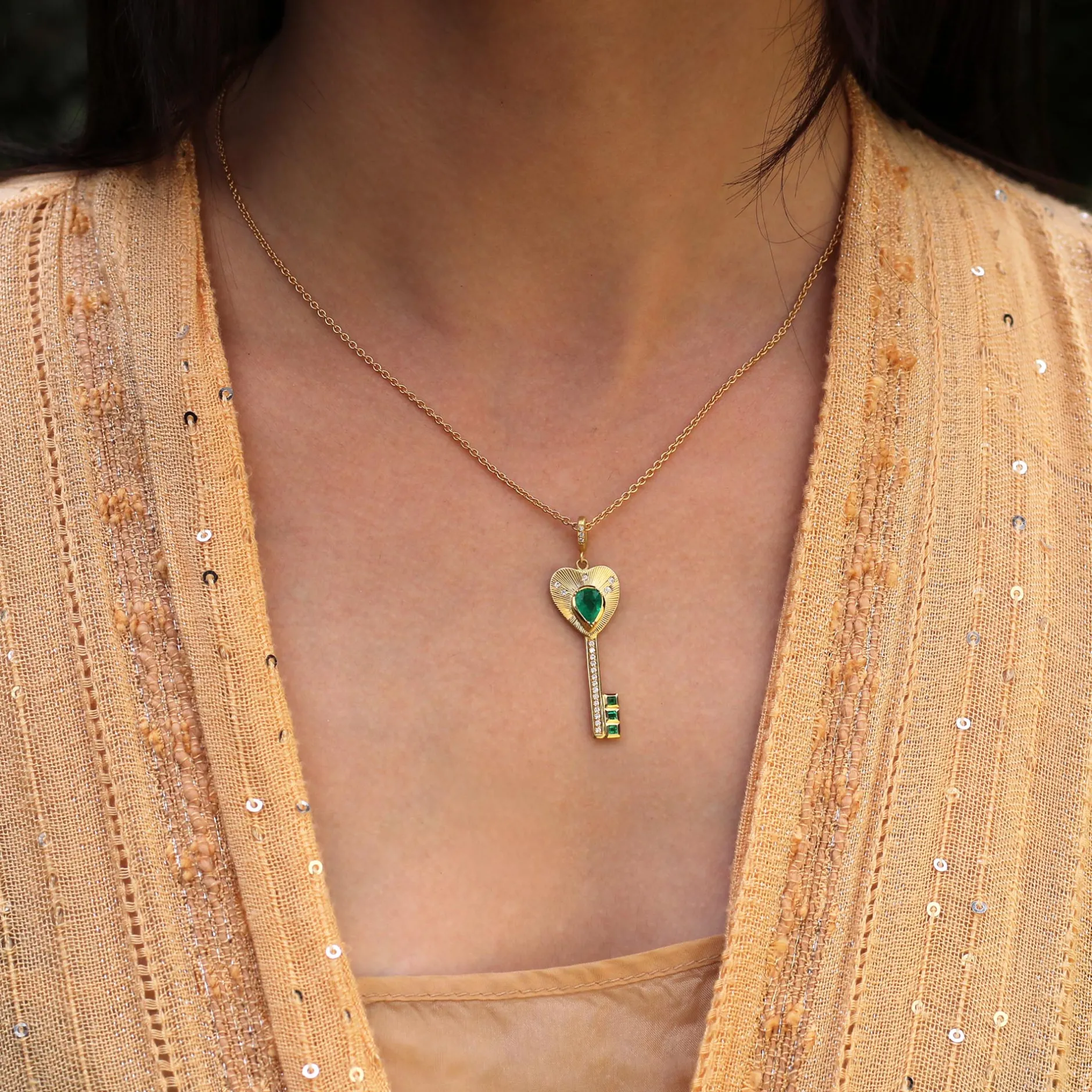 EMERALD DIAMOND KEY NECKLACE^Brooke Gregson Store