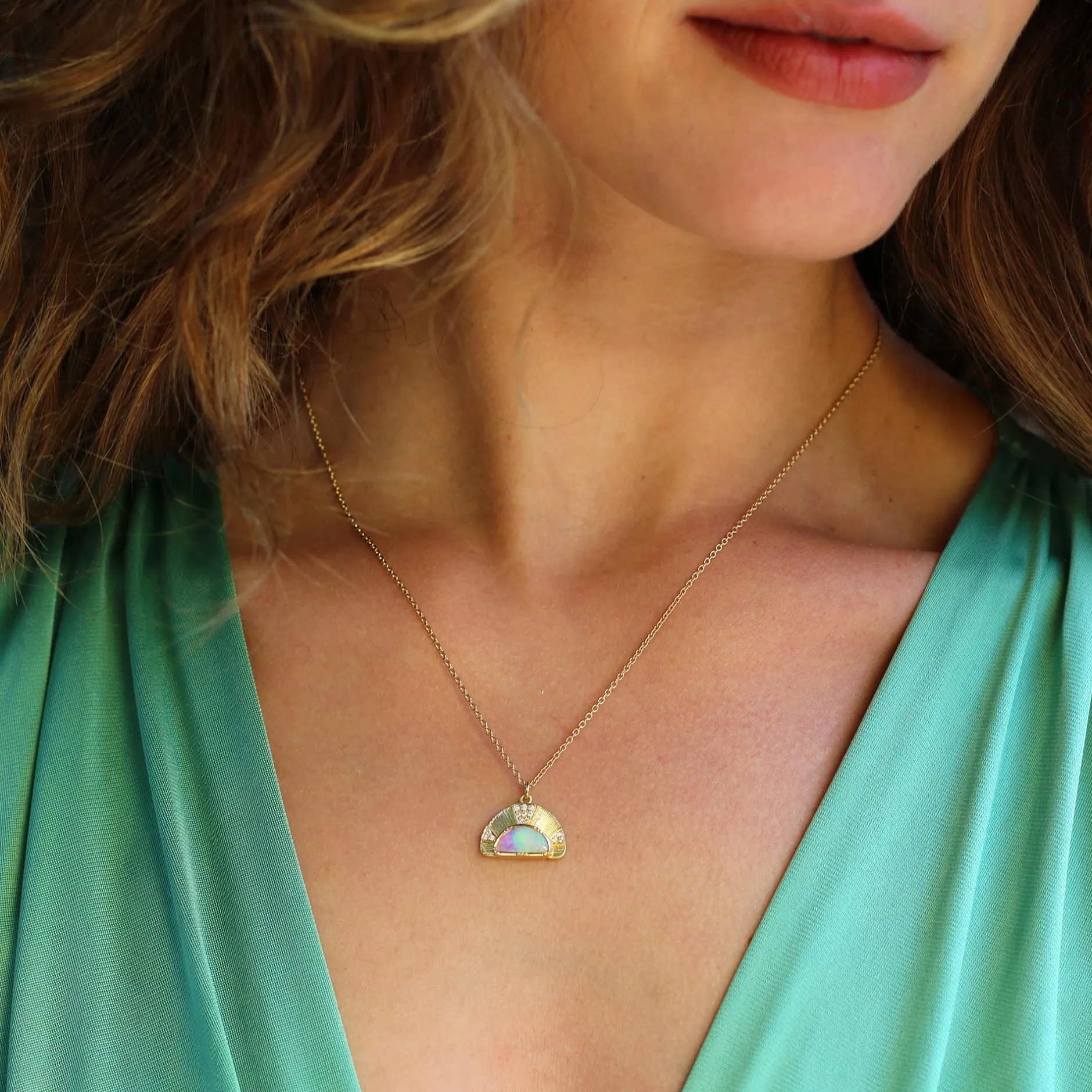 ENGRAVED SUN RAY OPAL DIAMOND NECKLACE^Brooke Gregson Cheap