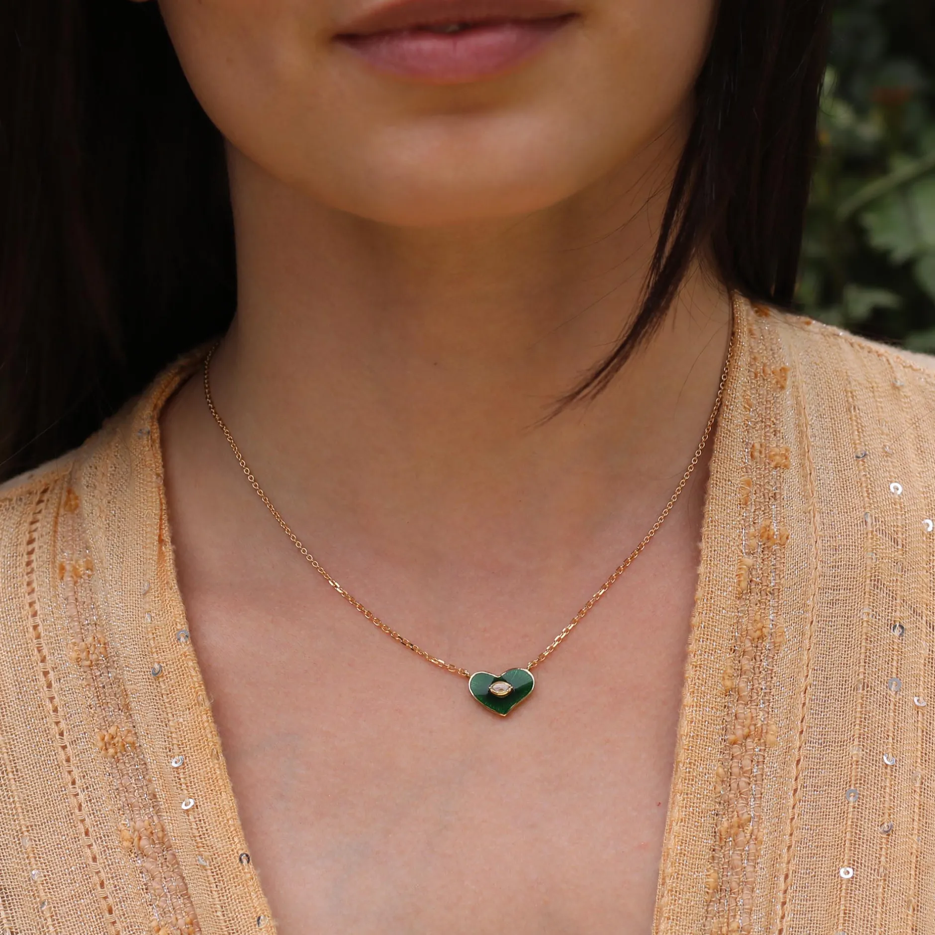 HEART GREEN ENAMEL DIAMOND NECKLACE^Brooke Gregson Cheap