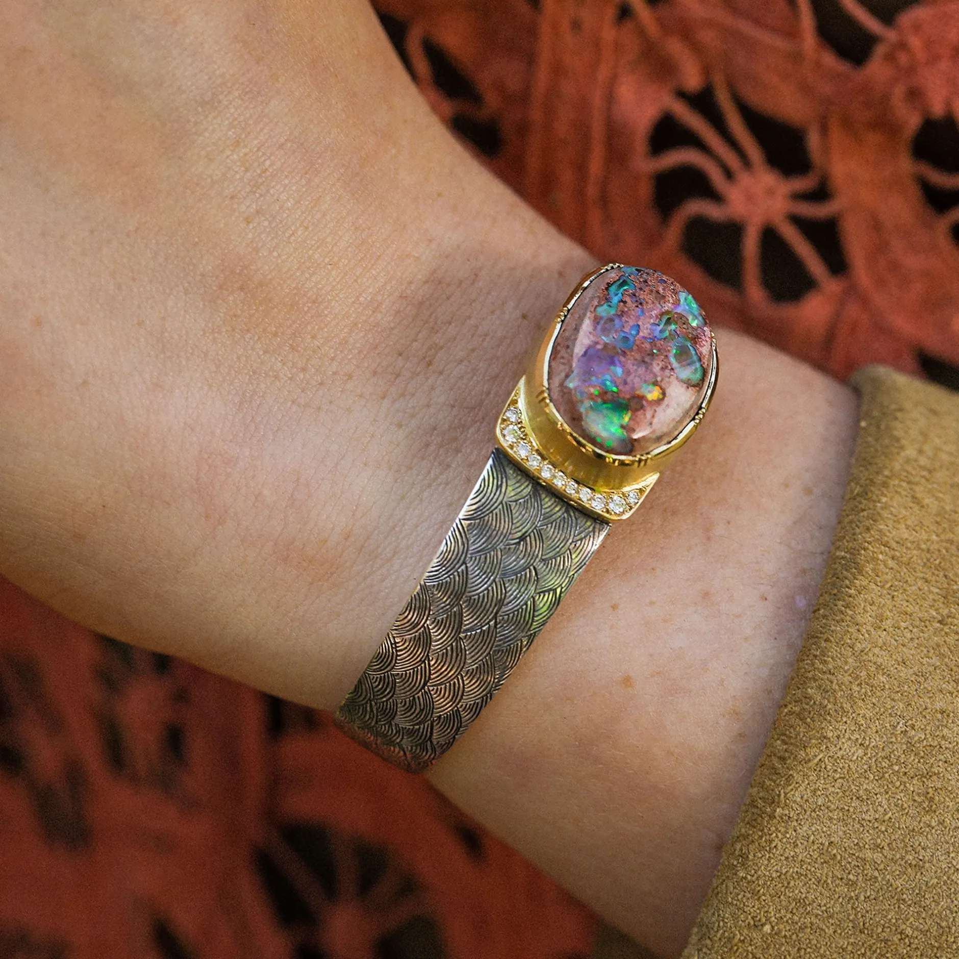 MATRIX FIRE OPAL ENGRAVED CUFF^Brooke Gregson Best