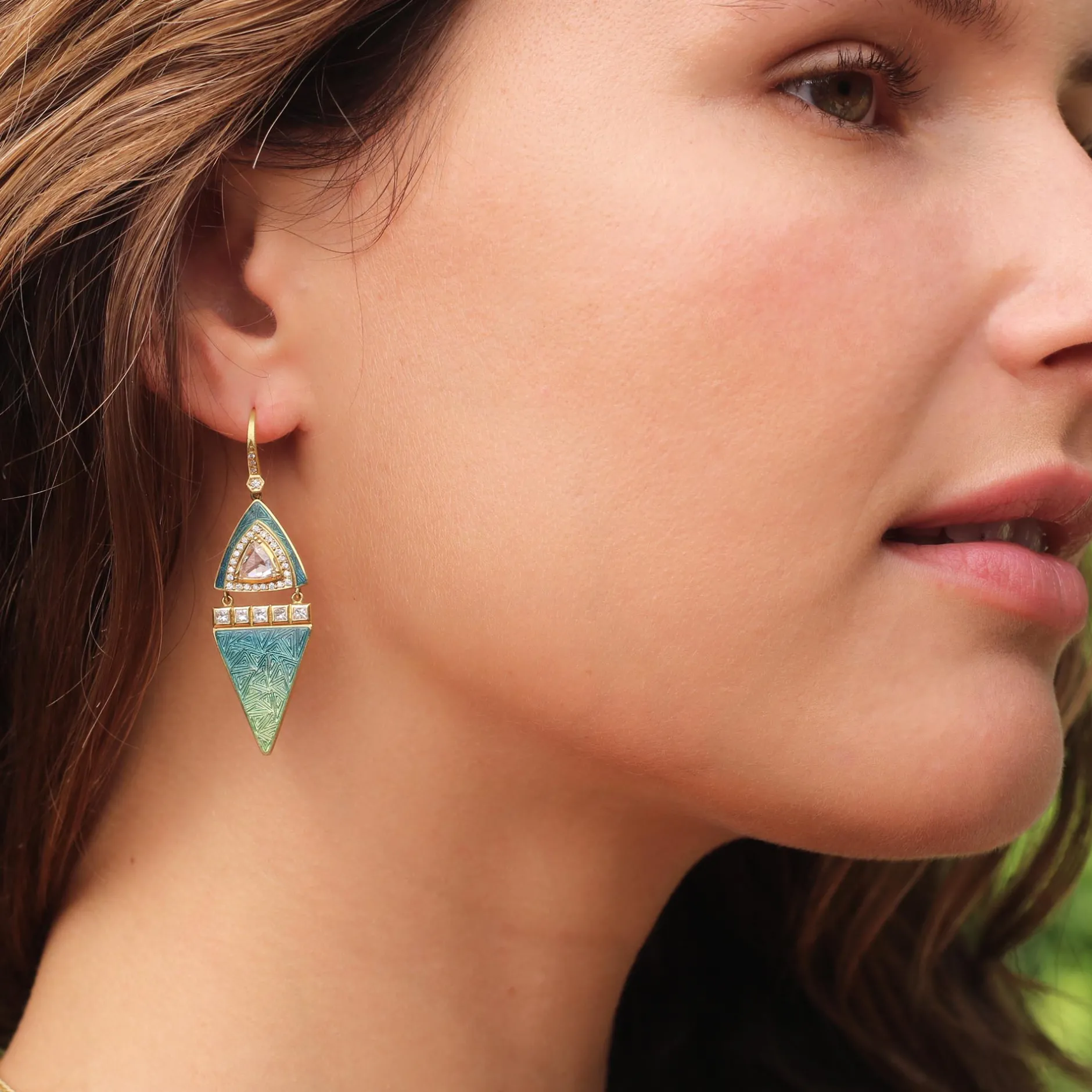 Nefertiti Diamond Green Enamel Earrings^Brooke Gregson Discount