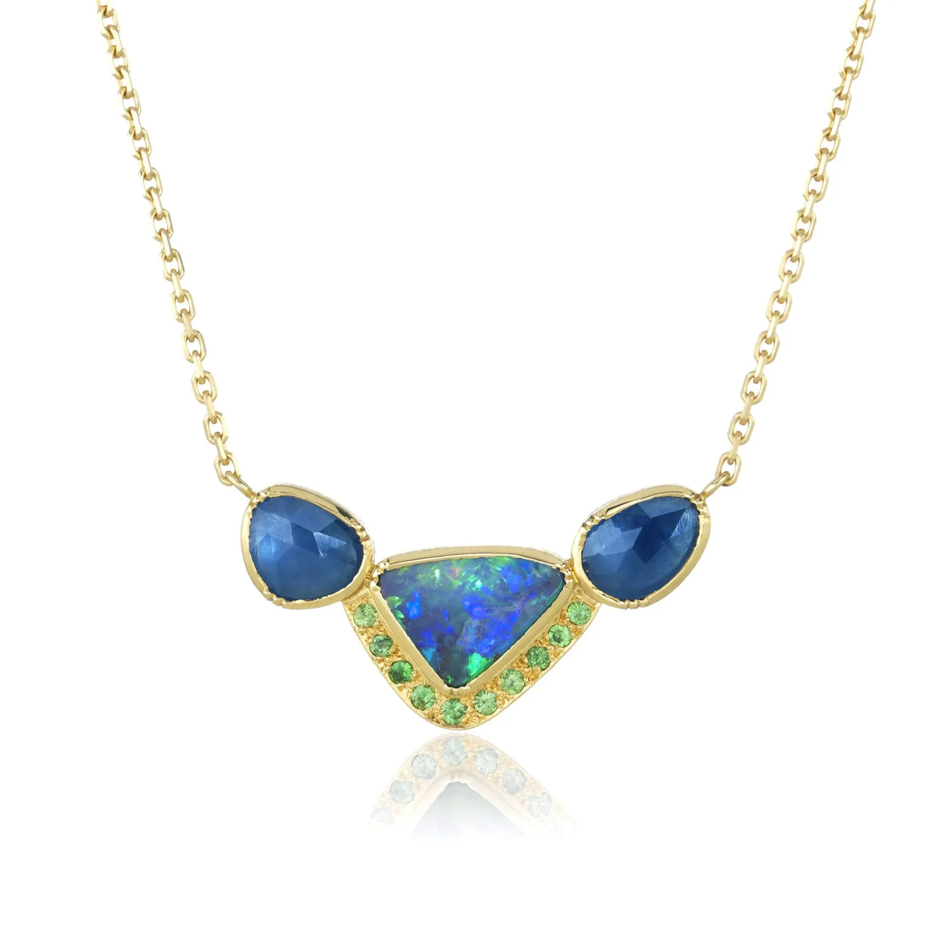 Orbit 3 Halo Boulder Opal Sapphire Tsavorite Necklace^Brooke Gregson Discount