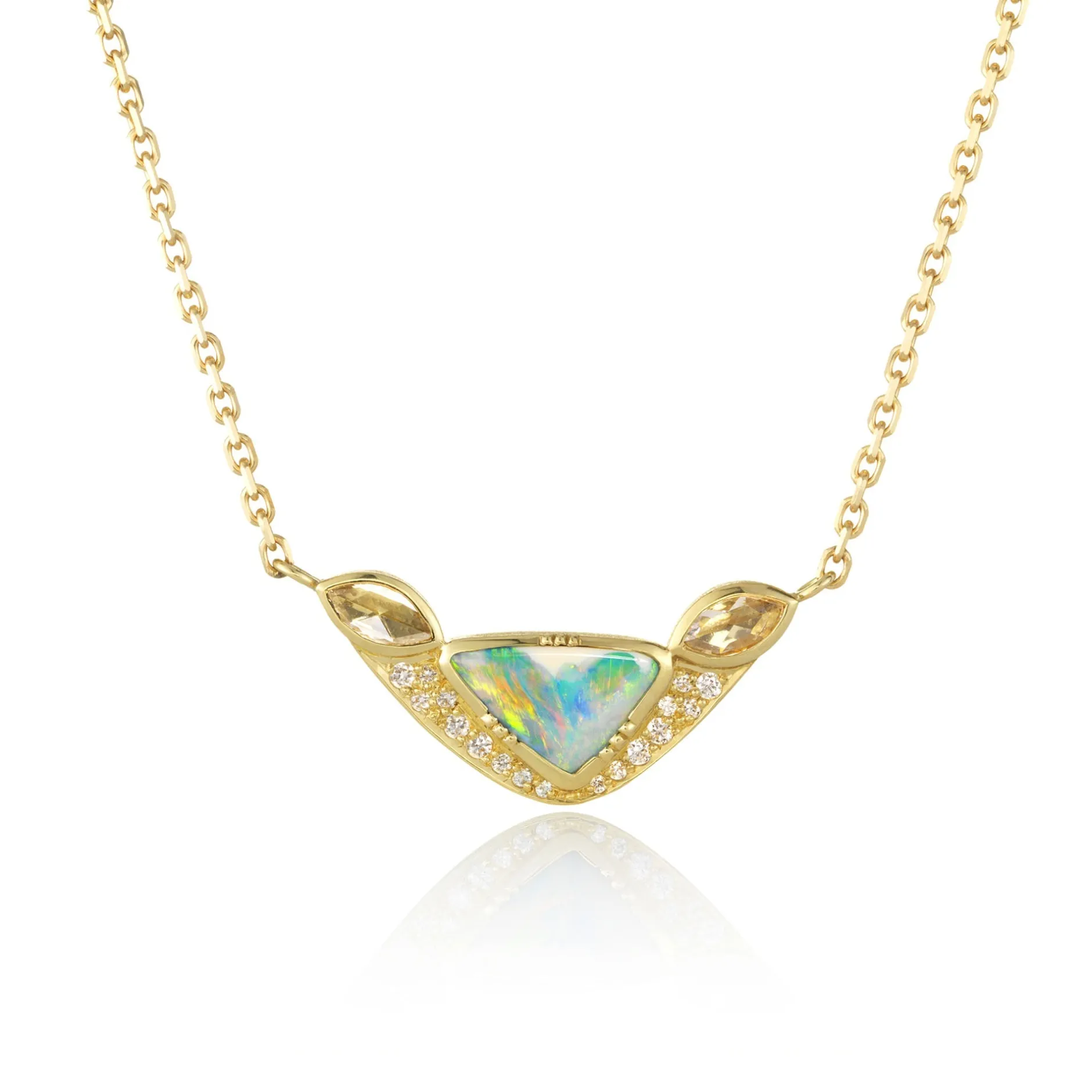 ORBIT 3 OPAL DIAMOND HALO NECKLACE^Brooke Gregson Store