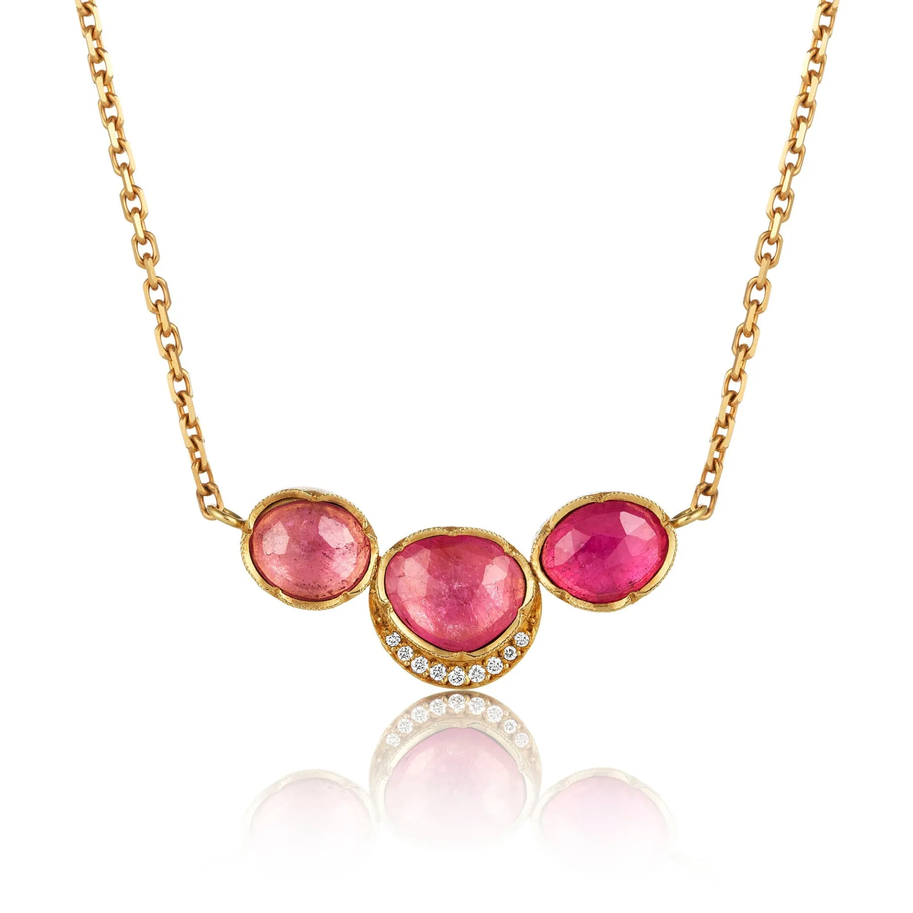 ORBIT 3 PINK SAPPHIRE HALO NECKLACE^Brooke Gregson Store