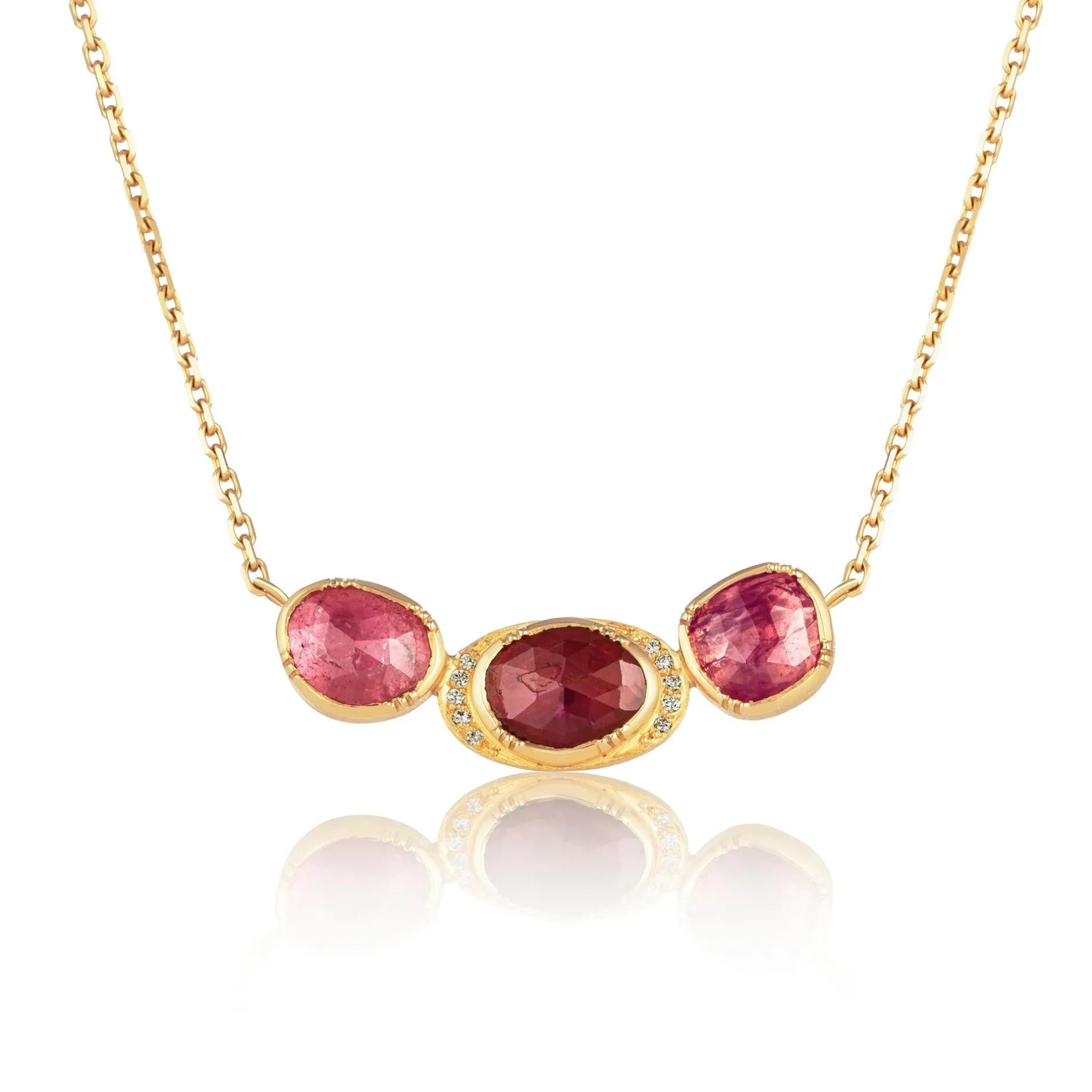 ORBIT 3 PINK SAPPHIRE RUBY HALO NECKLACE^Brooke Gregson Sale