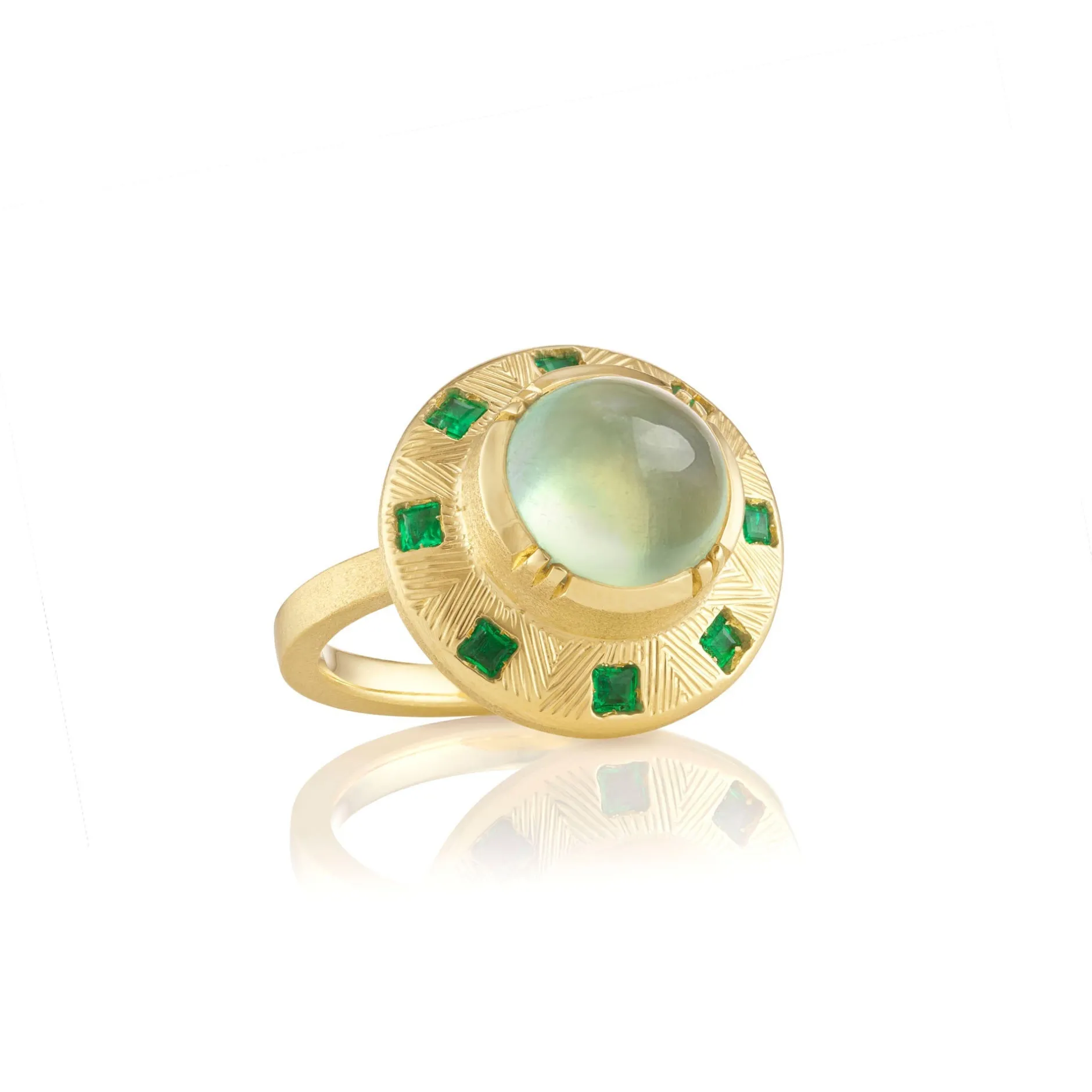 PREHNITE EMERALD SUN DIAL ENGRAVED RING^Brooke Gregson Shop