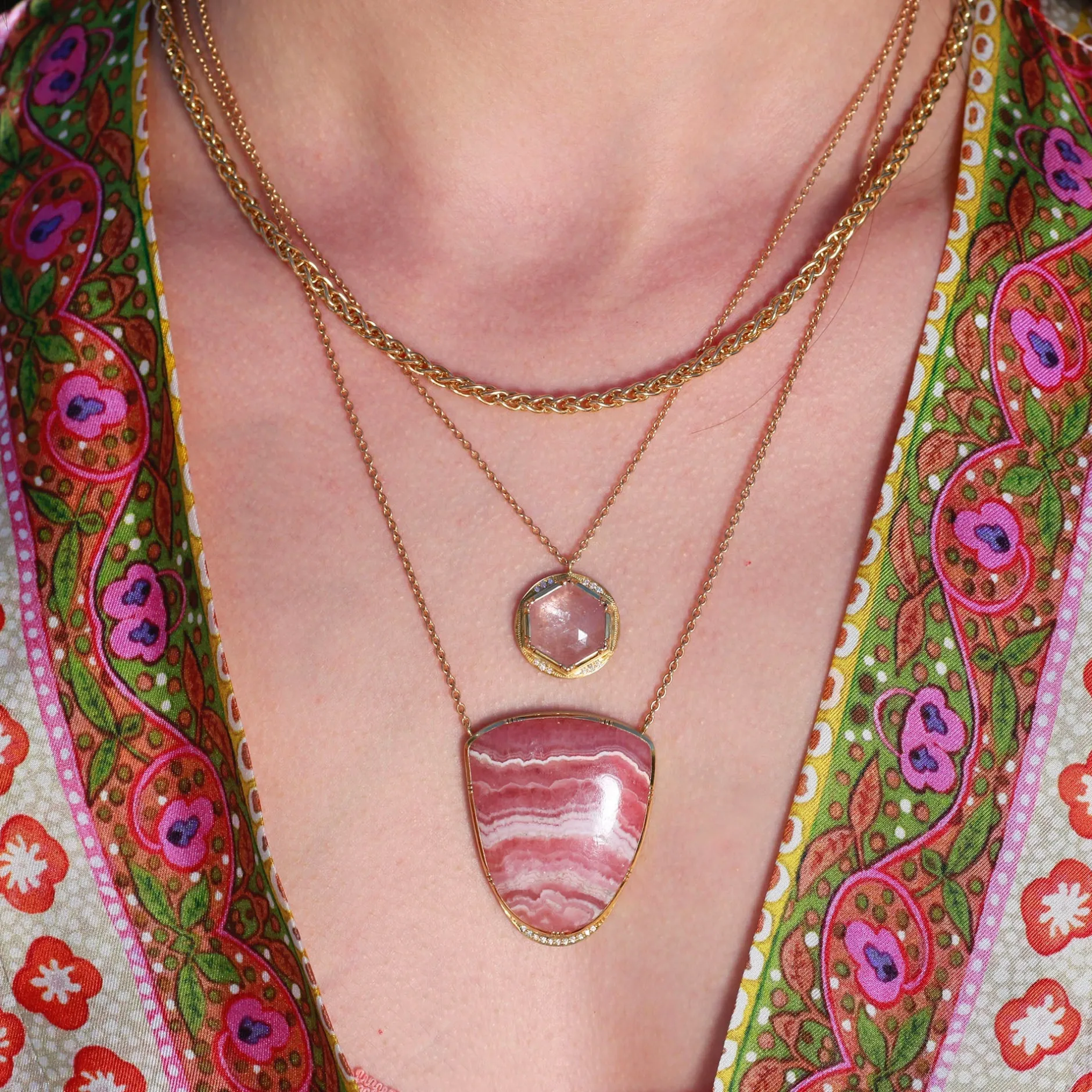 RHODOCHROSITE HALO DIAMOND NECKLACE^Brooke Gregson Store