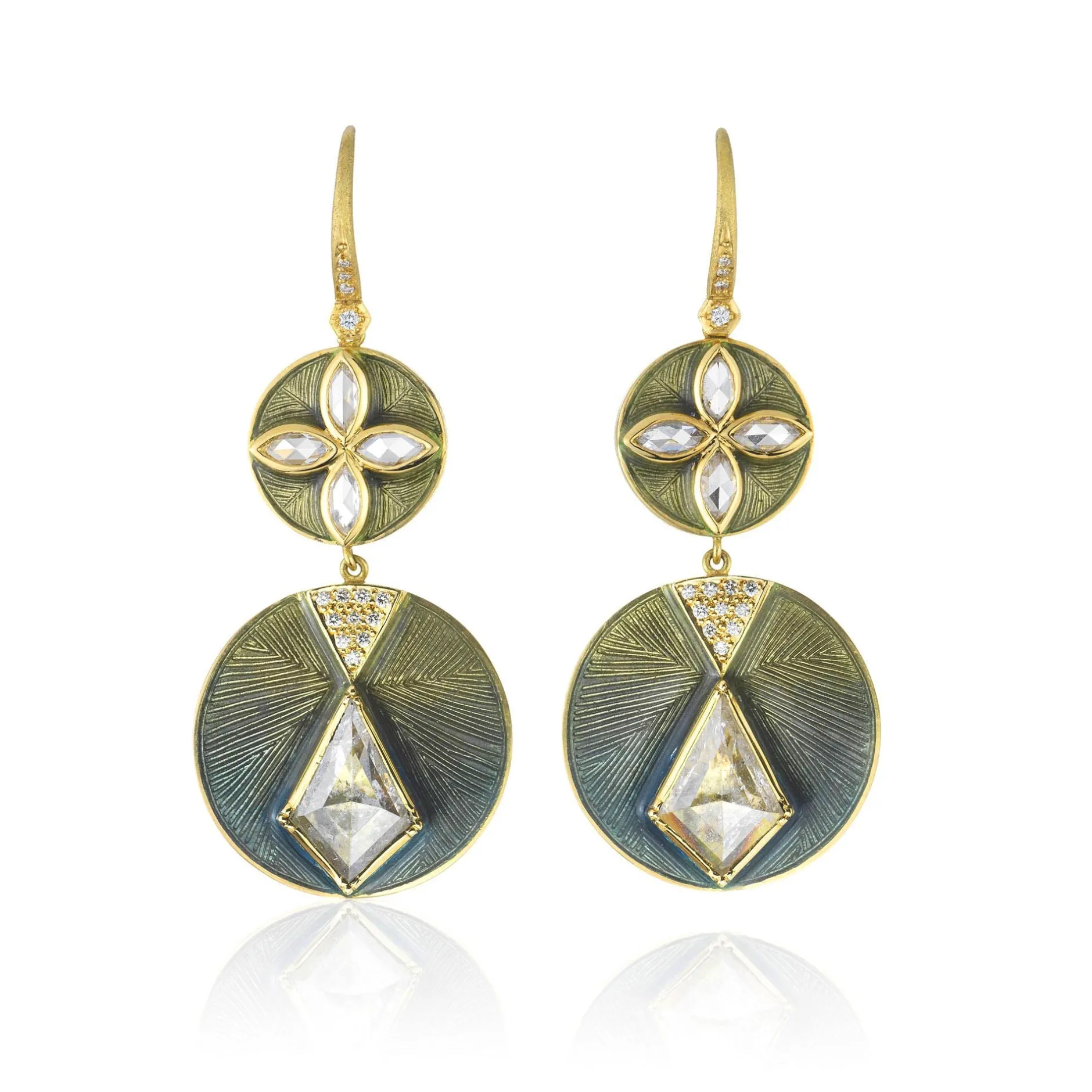 TALISMAN SHIELD ENAMEL DIAMOND EARRINGS^Brooke Gregson Online