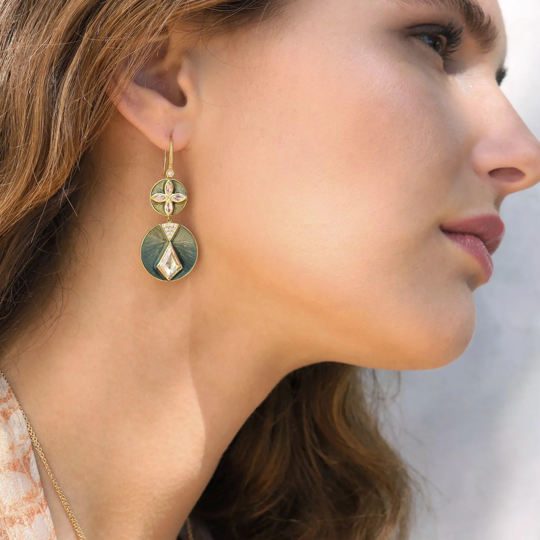 TALISMAN SHIELD ENAMEL DIAMOND EARRINGS^Brooke Gregson Online