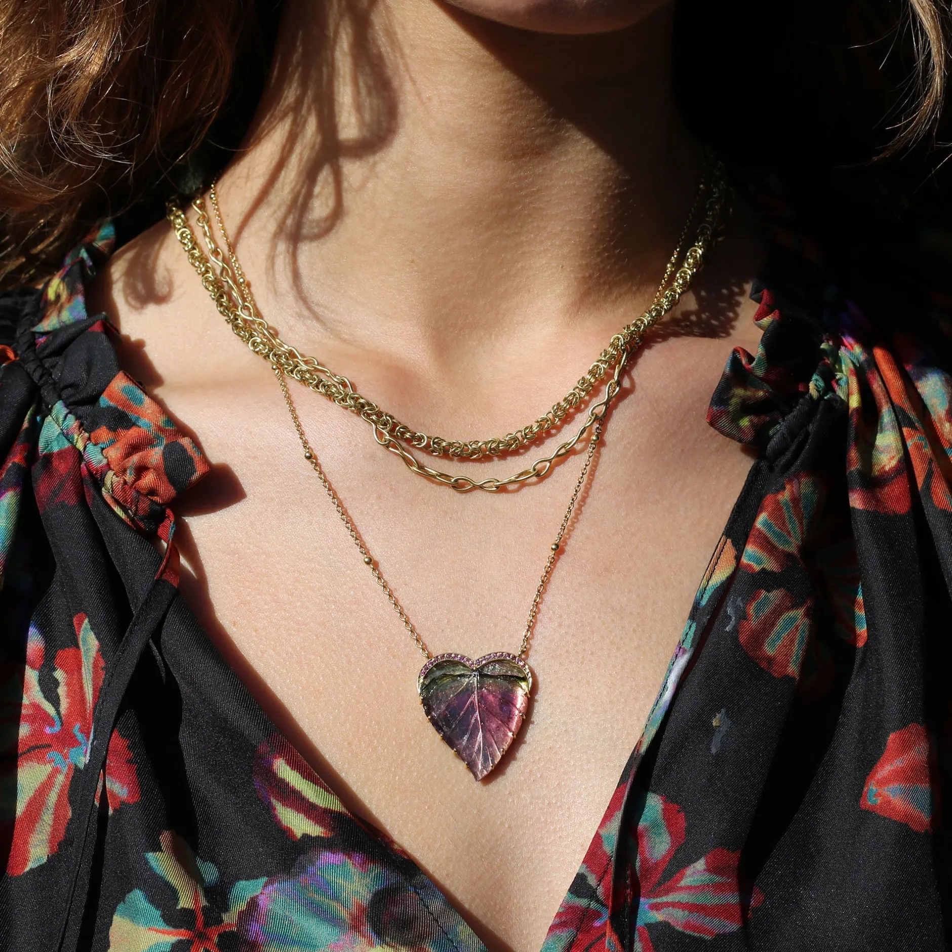 TOURMALINE LEAF HEART NECKLACE^Brooke Gregson Outlet