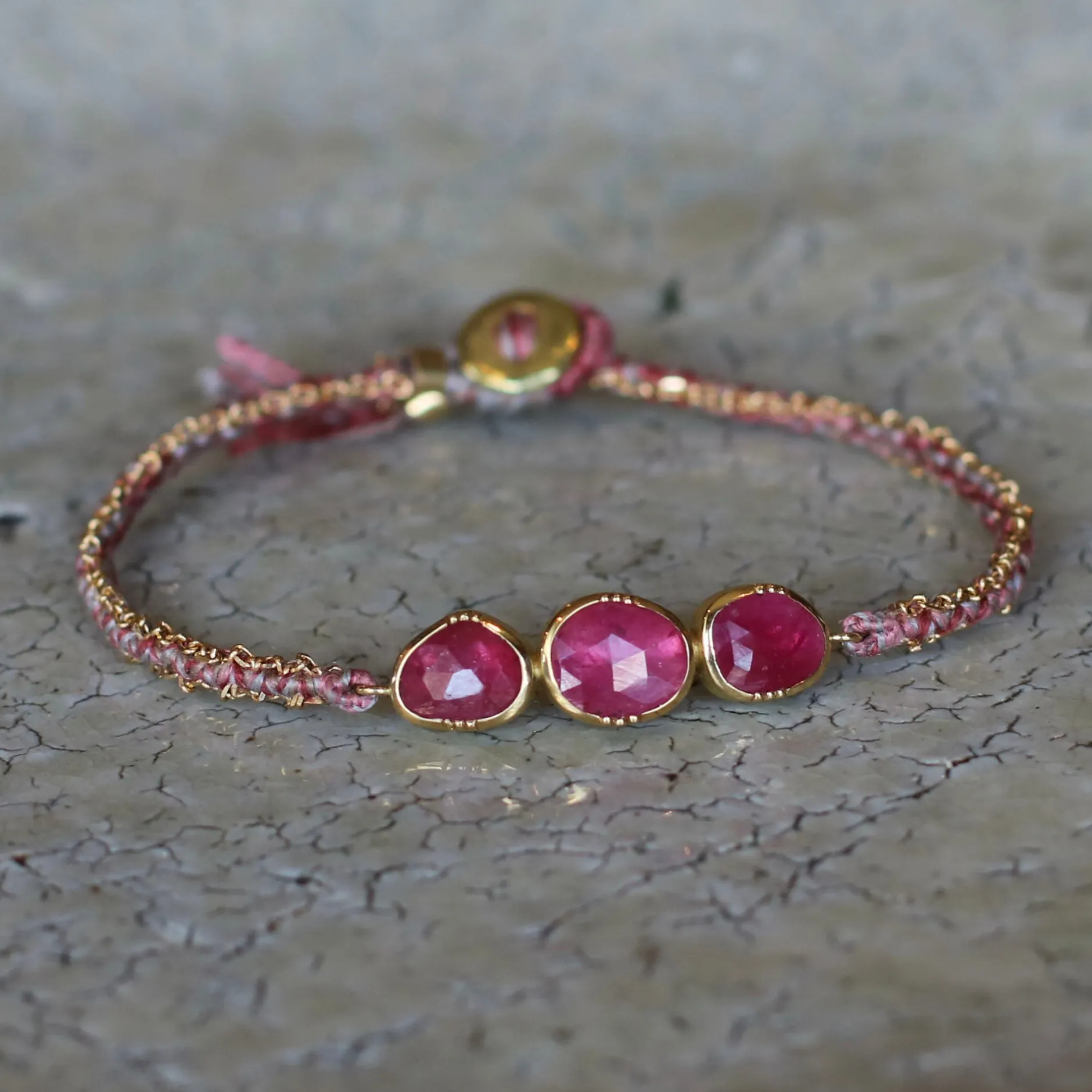 TRIPLE ORBIT RUBY SILK GOLD BRACELET^Brooke Gregson Store