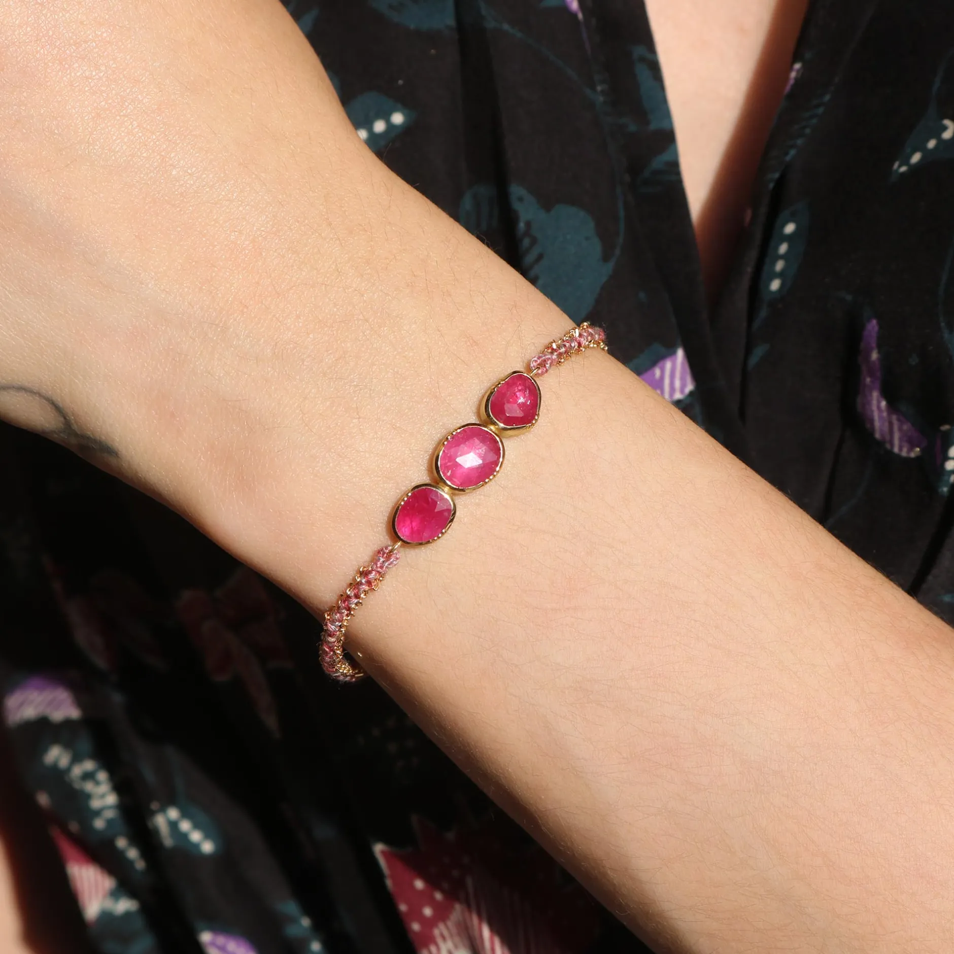 TRIPLE ORBIT RUBY SILK GOLD BRACELET^Brooke Gregson Store