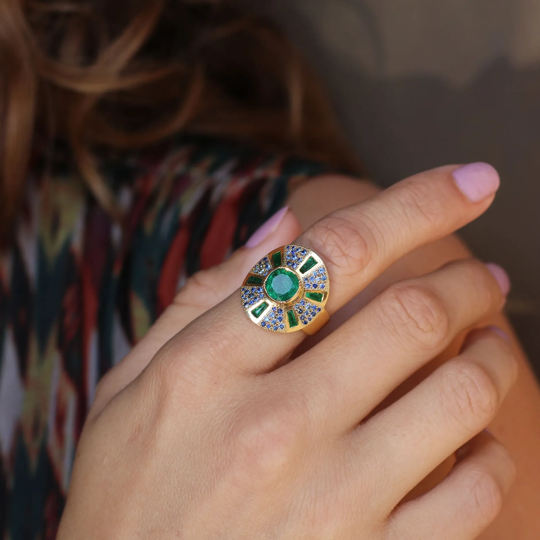 UTOPIA EMERALD SAPPHIRE SHIELD RING^Brooke Gregson Discount