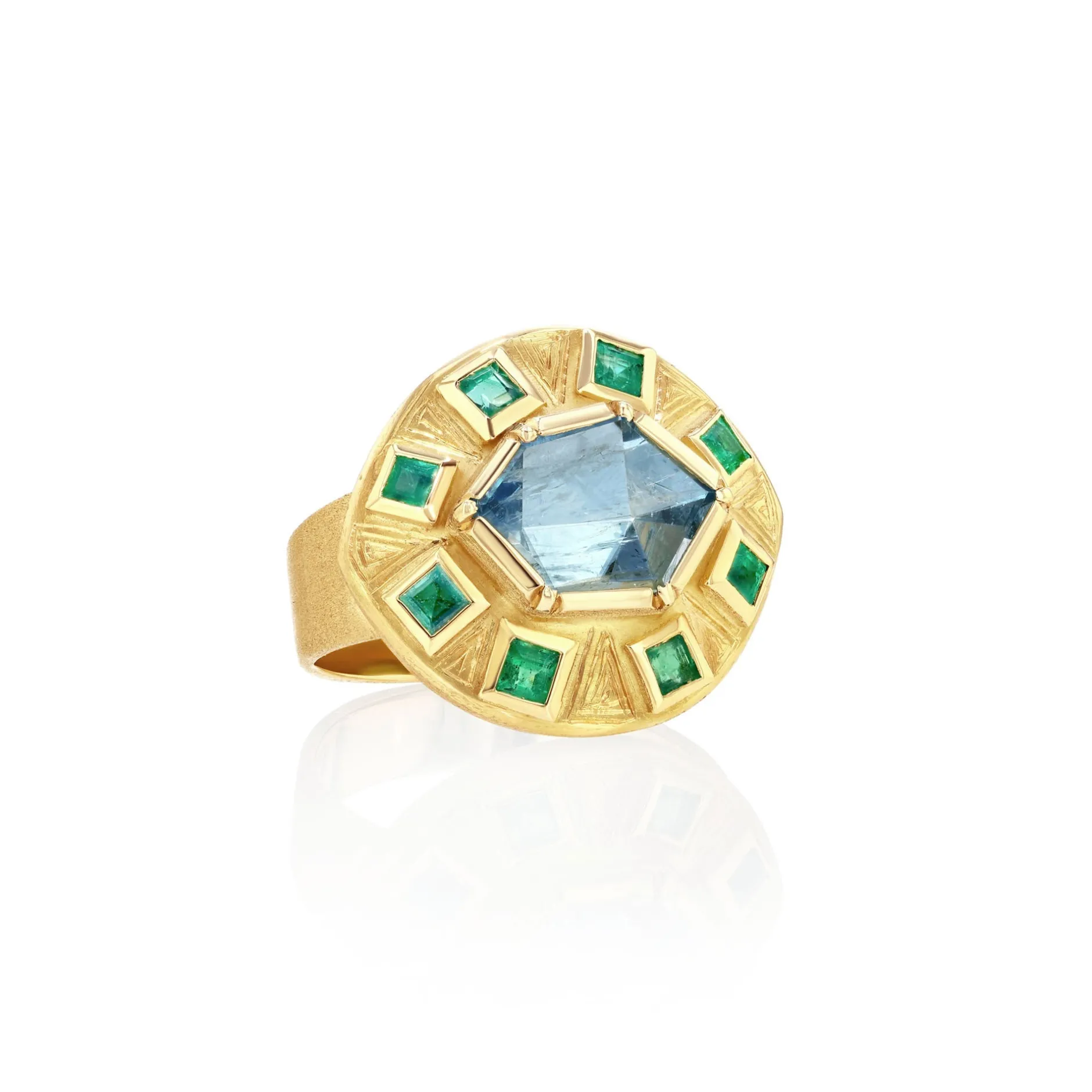 UTOPIA ENGRAVED AQUAMARINE EMERALD RING^Brooke Gregson Outlet